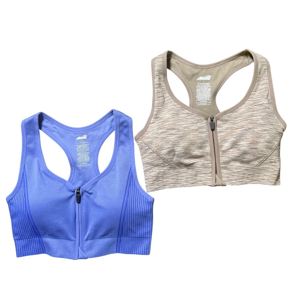 Avia Zip Front Sports Bra (set of 2) Women's Large Brown Healther and Purple